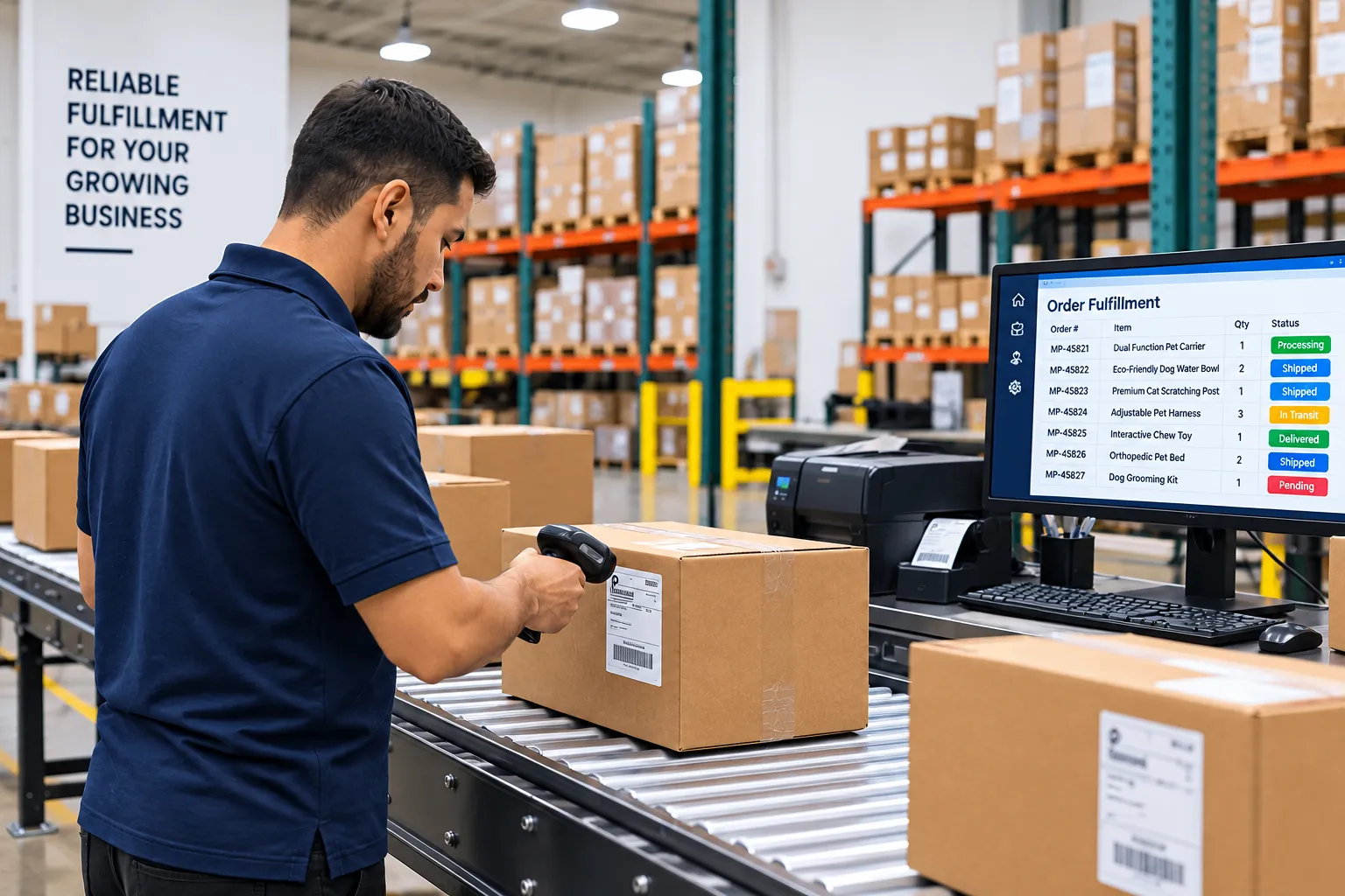 Warehouse employee scanning an order package.